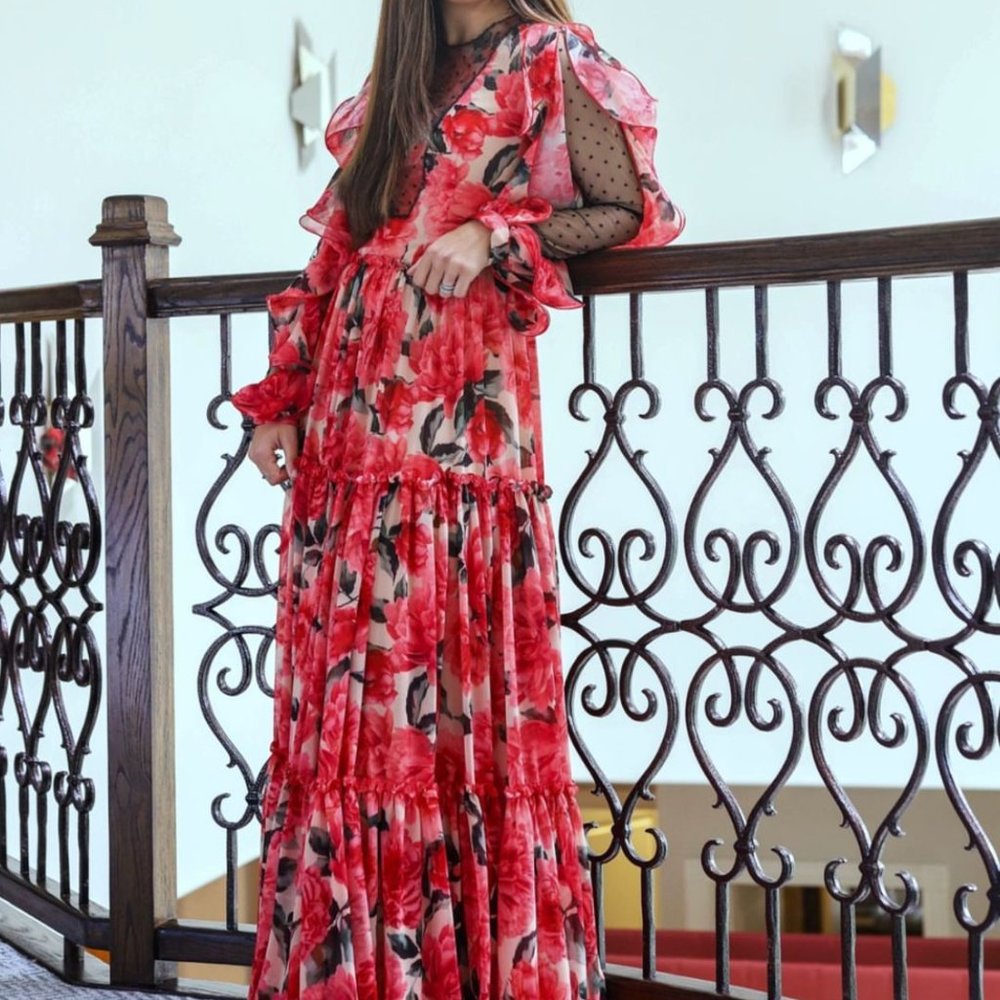 COSTARELLOS PINK FLORAL GOWN - SIZE 0